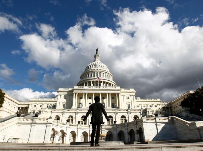 A tourist gazes up towards the dome of the U.S. Capitol in Washington January 25, 2010. On Wednesday, U.S. President Barack Obama will deliver his first State of the Union speech in the House Chamber of the Capitol. REUTERS/Kevin Lamarque (UNITED STATES -