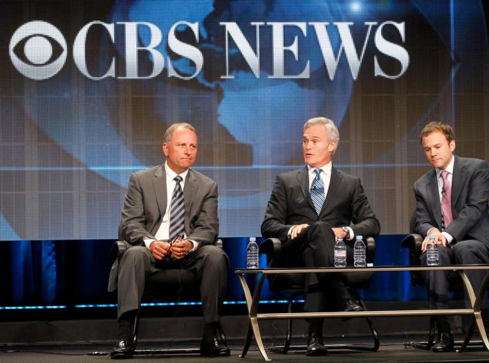 Jeff Fager (L), chairman CBS News and executive producer '60 Minutes', Scott Pelley, anchor and managing editor CBS Evening News and David Rhodes (R) president CBS News, speak...in Beverly Hills, California August 3, 2011. REUTERS/Fred Prouser