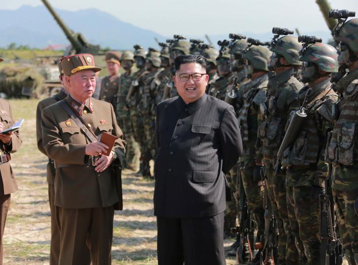 North Korean leader Kim Jong Un guides a target-striking contest of the special operation forces of the Korean People's Army (KPA) to occupy islands in this undated picture provided by KCNA in Pyongyang on August 25, 2017. KCNA via Reuters ATTENTION EDITO