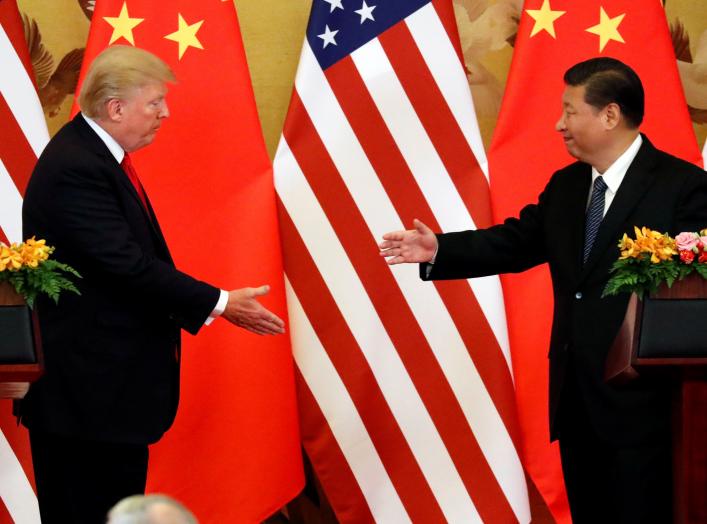 U.S. President Donald Trump and China's President Xi Jinping make joint statements at the Great Hall of the People in Beijing, China, November 9, 2017. REUTERS/Jonathan Ernst