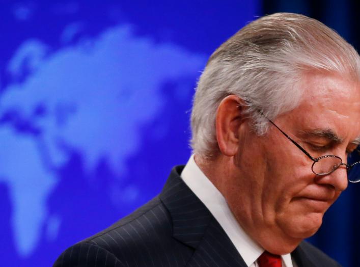 U.S. Secretary of State Rex Tillerson speaks to the media at the U.S. State Department after being fired by President Donald Trump in Washington, U.S., March 13, 2018. REUTERS/Leah Millis