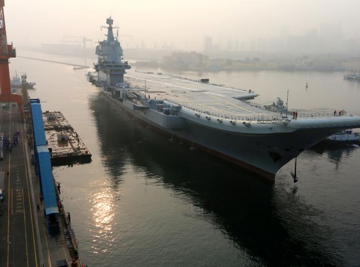 China's first domestically developed aircraft carrier departs Dalian, Liaoning province, China May 13, 2018. REUTERS/Stringer ATTENTION EDITORS - THIS IMAGE WAS PROVIDED BY A THIRD PARTY. CHINA OUT. TPX IMAGES OF THE DAY