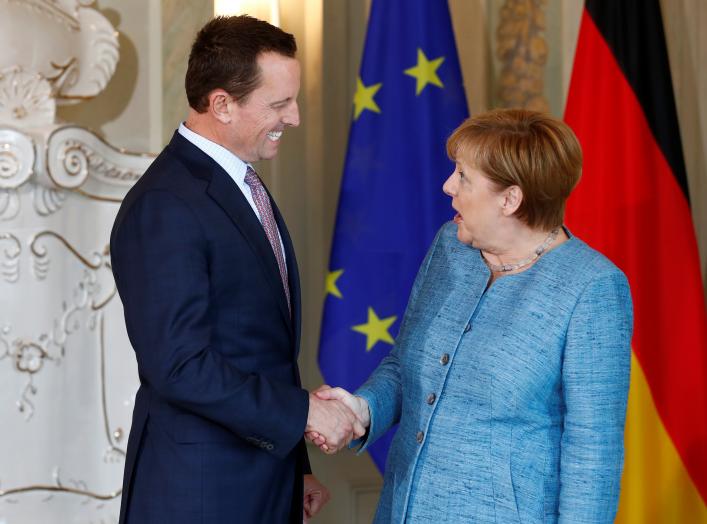 German Chancellor Angela Merkel receives the ambassador of U.S. to Germany, Richard Grenell, in Meseberg, Germany July 6, 2018. REUTERS/Axel Schmidt