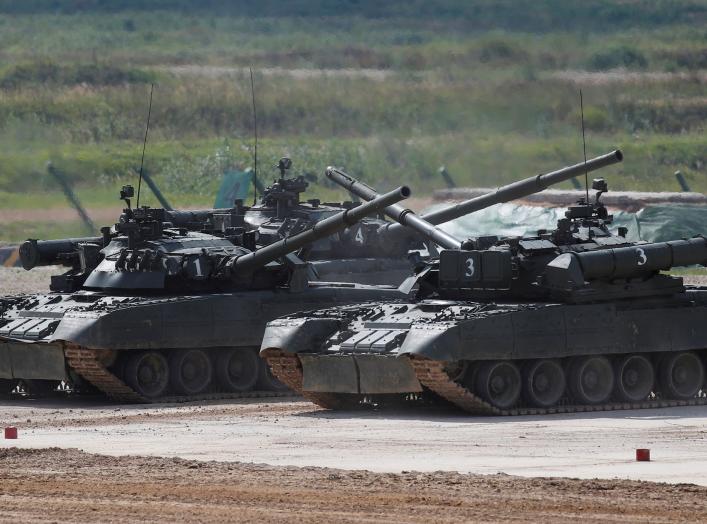 Russian T-80 U tanks perform during the annual international military-technical forum "ARMY" in Alabino, outside Moscow, Russia August 23, 2018. REUTERS/Maxim Shemetov