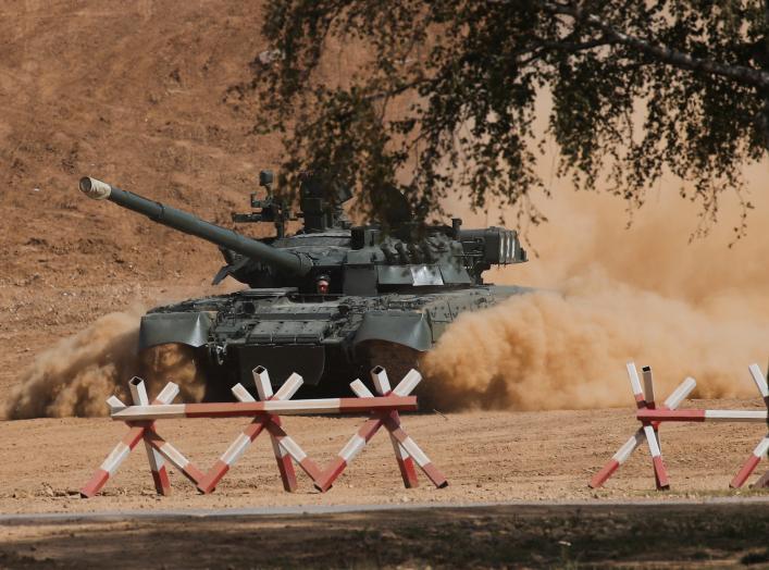 A Russian T-80 U tank drives during the annual international military-technical forum "ARMY" in Alabino, outside Moscow, Russia August 23, 2018. REUTERS/Maxim Shemetov