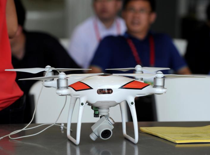 A video drone that helps the Kaiser Farm control their crops is seen on display during a Chinese trade delegation visit a farm near Norborne, Missouri, U.S., August 28, 2018. Picture taken August 28, 2018. REUTERS/Dave Kaup