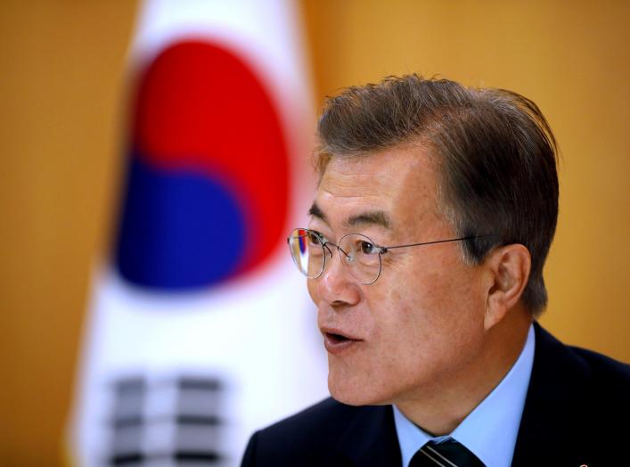 South Korean President Moon Jae-in speaks during an interview with Reuters at the Presidential Blue House in Seoul, South Korea June 22, 2017. REUTERS/Kim Hong-Ji/File Photo