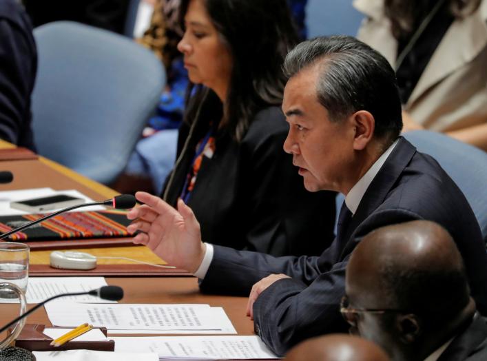 Chinese Foreign Minister Wang Yi speaks during a meeting of the United Nations Security Council held during the 73rd session of the United Nations General Assembly at U.N. headquarters in New York, U.S., September 27, 2018. REUTERS/Brendan McDermid