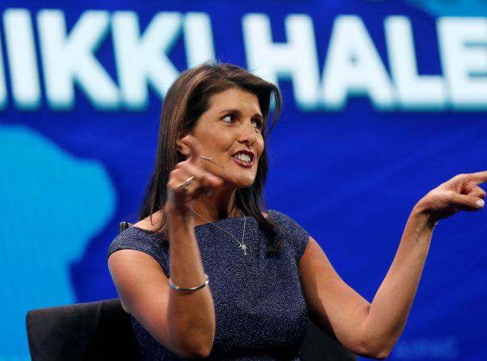 Former U.S. Ambassador to the United Nations Nikki Haley speaks at AIPAC in Washington, U.S., March 25, 2019. REUTERS/Kevin Lamarque