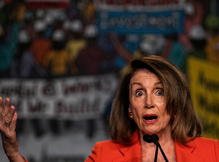 House Speaker Nancy Pelosi (D-CA) addresses the North America's Building Trades Unions (NABTU) 2019 legislative conference in Washington, U.S., April 9, 2019. REUTERS/Jeenah Moon