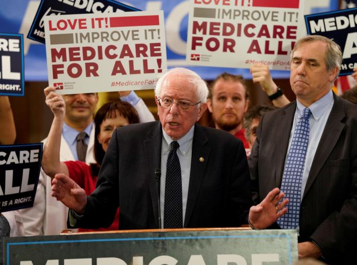 Democratic U.S. presidential candidate U.S. Sen. Bernie Sanders (I-VT) speaks at a news conference to introduce the "Medicare for All Act of 2019" on Capitol Hill in Washington, U.S., April 10, 2019. REUTERS/Aaron P. Bernstein