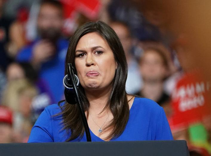 Press secretary Sarah Sanders speaks at U.S. President Donald Trump's campaign kick off rally at the Amway Center in Orlando, Florida, U.S., June 18, 2019. REUTERS/Carlo Allegri