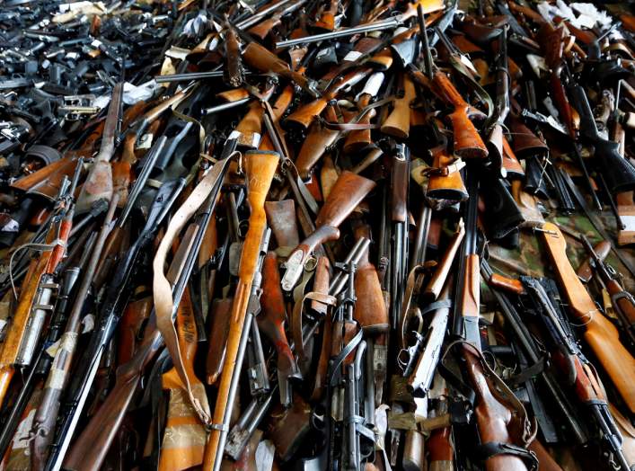 Weapons and drugs are displayed prior to their destruction in a nickel smelting plant near Kavadarci, North Macedonia July 9, 2019. REUTERS/Ognen Teofilovski TPX IMAGES OF THE DAY