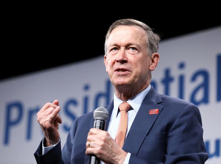 2020 Democratic U.S. presidential candidate former Colorado Governor John Hickenlooper speaks during the Presidential Gun Sense Forum in Des Moines, Iowa, U.S., August 10, 2019. REUTERS/Scott Morgan