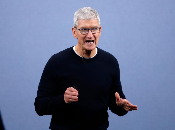 CEO Tim Cook speaks at an Apple event at their headquarters in Cupertino, California, U.S. September 10, 2019. REUTERS/Stephen Lam