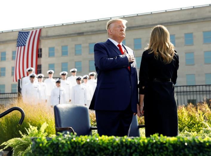 U.S. President Donald Trump and first lady Melania Trump attend a ceremony marking the 18th anniversary of September 11 attacks at the Pentagon in Arlington, Virginia, U.S., September 11, 2019. REUTERS/Kevin Lamarque