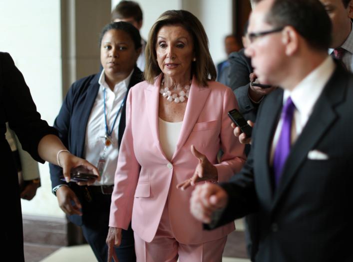 U.S. House Speaker Nancy Pelosi (D-CA) speaks with reporters following her weekly news conference on Capitol Hill in Washington, U.S. September 12, 2019. REUTERS/Jonathan Ernst