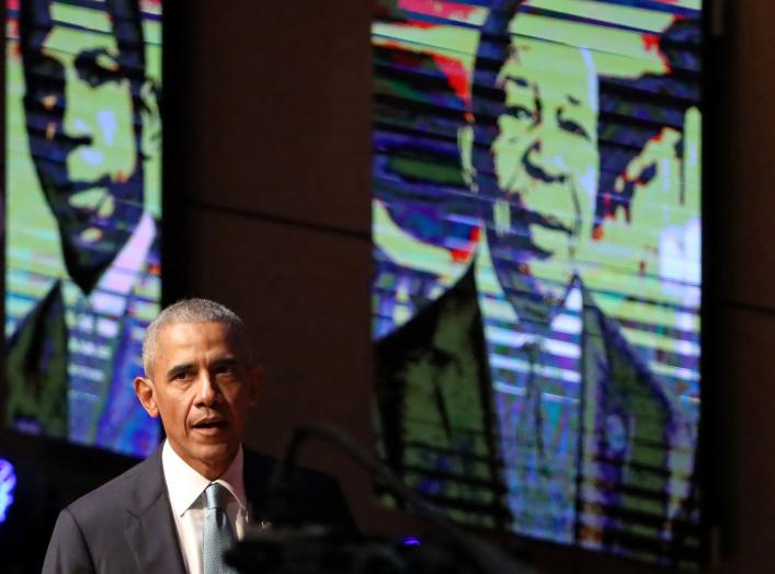 Former U.S. President Barack Obama speaks during the funeral services for the late U.S. Representative Elijah Cummings (D-MD) at the New Psalmist Baptist Church in Baltimore, Maryland, U.S., October 25, 2019. Chip Somodevilla/Pool via Reuters