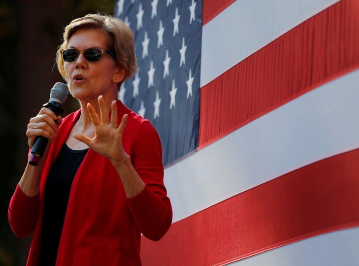 Democratic 2020 U.S. presidential candidate and U.S. Senator Elizabeth Warren (D-MA) speaks at a campaign town hall meeting at Dartmouth College in Hanover, New Hampshire, U.S., October 24, 2019. REUTERS/Brian Snyder