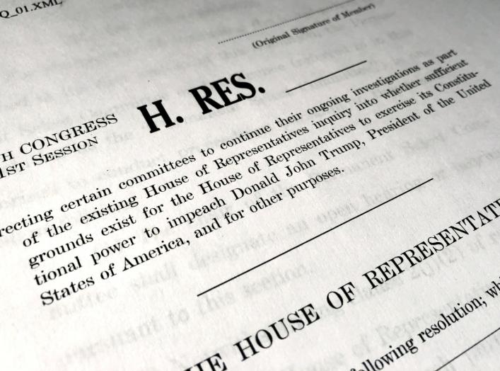 A draft of a U.S. House of Representatives resolution formally laying out the next steps in the Democratic impeachment inquiry of President Donald Trump, authorizing public committee hearings and the public release of transcripts of closed-door deposition