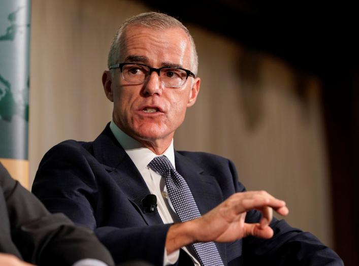 Former acting FBI director Andrew McCabe speaks during a forum on election security titled, “2020 Vision: Intelligence and the U.S. Presidential Election” at the National Press Club in Washington, U.S., October 30, 2019. REUTERS/Joshua Roberts