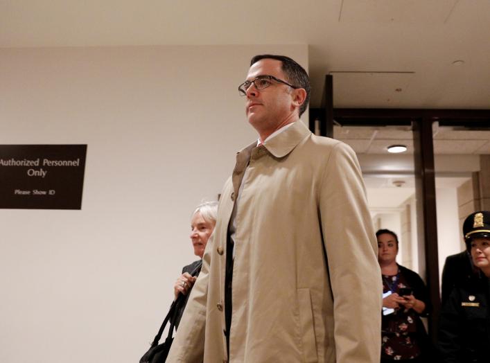 Timothy Morrison, special assistant to the President and senior director for Europe and Russia at the National Security Council, arrives on Capitol Hill to testify in private before members of congress, in Washington, U.S., October 31, 2019