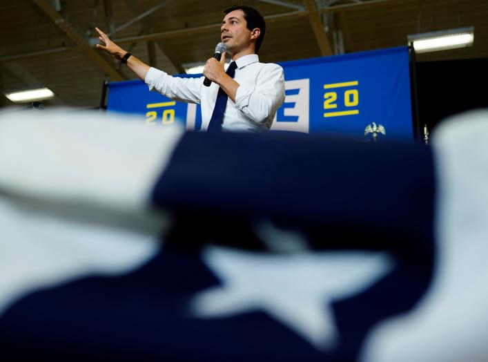 Pete Buttigieg, South Bend Mayor and Democratic presidential hopeful, speaks at a campaign event at Saint Ambrose University in Davenport, Iowa, U.S. September 24, 2019. REUTERS/Elijah Nouvelage