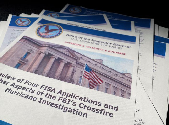 The U.S. Justice Department's Inspector General Michael Horowitz's report entitled "Review of Four FISA Applications and Other Aspects of the FBI's Crossfire Hurricane Investigation" about the origins of the FBI's investigation