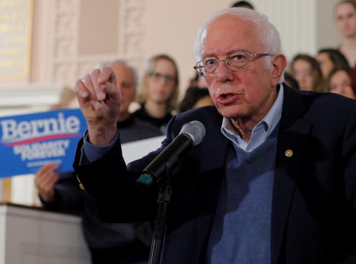 Democratic 2020 U.S. presidential candidate and U.S. Senator Bernie Sanders (I-VT) speaks at a campaign town hall meeting in Portsmouth, New Hampshire, U.S., November 24, 2019. REUTERS/Brian Snyder