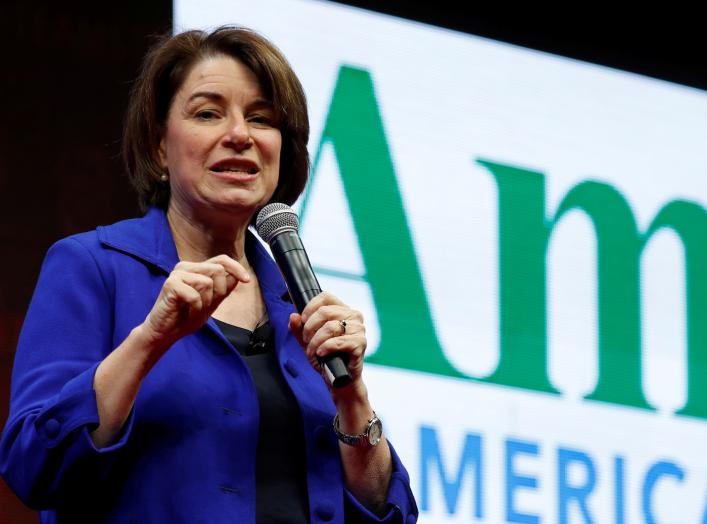 Democratic presidential candidate Senator Amy Klobuchar speaks during the Teamsters Vote 2020 Presidential Forum in Cedar Rapids, Iowa, U.S., December 7, 2019. REUTERS/Shannon Stapleton