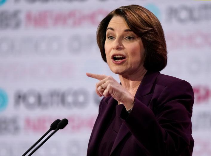 Democratic U.S. presidential candidates Senator Amy Klobuchar criticizes South Bend Mayor Pete Buttigieg at the 2020 campaign debate at Loyola Marymount University in Los Angeles, California, U.S., December 19, 2019. REUTERS/Mike Blake