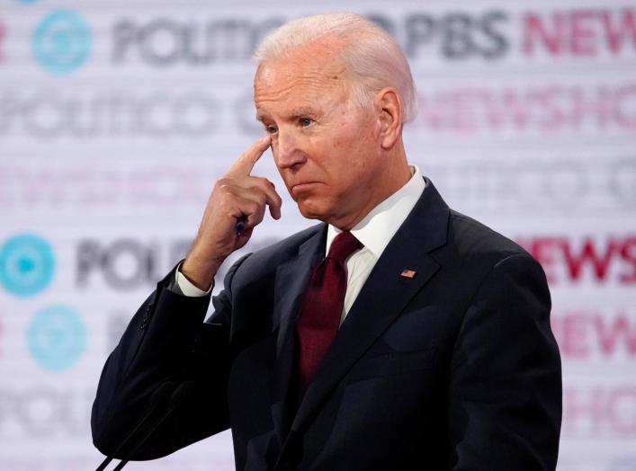 Democratic U.S. presidential candidate former Vice President Joe Biden pauses near the end of the 2020 campaign debate at Loyola Marymount University in Los Angeles, California, U.S., December 19, 2019. REUTERS/Mike Blake