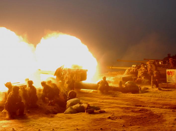 Korean People's Army (KPA) artillery troops conduct a live firing exercise in this undated photo released by North Korea's Korean Central News Agency (KCNA) on April 12, 2016. REUTERS/KCNA ATTENTION EDITORS - THIS PICTURE WAS PROVIDED BY A THIRD PARTY. RE