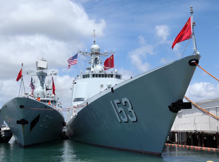 Chinese Peoples Liberation Army Naval Frigate Hengshui (L) is moored next to the PLAN ship Xi'an after arriving at the Joint Base Pearl Harbor Hickam to participate in the multi-national military exercise RIMPAC in Honolulu, Hawaii, June 29, 2016.