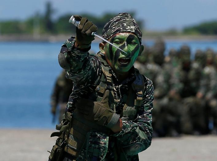 Marine corps demonstrate martial arts during a military drill at navy base in Kaohsiung, Taiwan July 13, 2017. REUTERS/Tyrone Siu