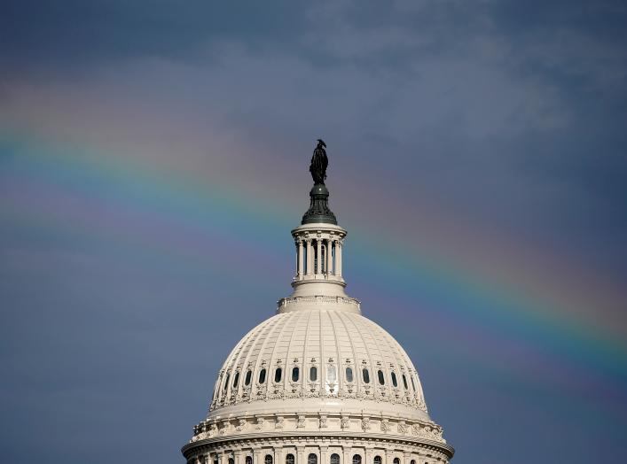 A rainbow shines over the U.S. Capitol in Washington, U.S. July 24, 2017. REUTERS/Joshua Roberts