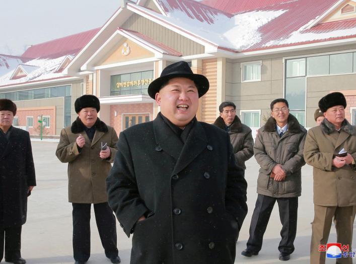 North Korea's leader Kim Jong Un is seen during the inspection of a potato flour factory in this undated photo released by North Korea's Korean Central News Agency (KCNA) in Pyongyang December 6, 2017. KCNA/via REUTERS ATTENTION EDITORS - THIS PICTURE WAS