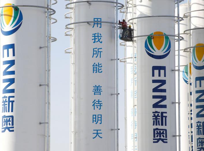 A liquified natural gas (LNG) storage facility of the ENN Group Co is under construction in Baoding, Hebei province, China, December 5, 2017. REUTERS/Thomas Peter