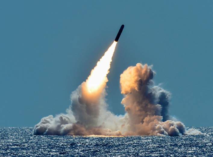 An unarmed Trident II D5 missile is test-launched from the Ohio-class U.S. Navy ballistic missile submarine USS Nebraska off the coast of California, U.S. March 26, 2018. Picture taken March 26, 2018.