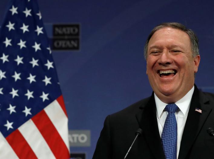 U.S. Secretary of State Mike Pompeo smiles as he attends a news conference after a NATO foreign ministers meeting at the Alliance’s headquarters, in Brussels, Belgium April 27, 2018. REUTERS/Yves Herman