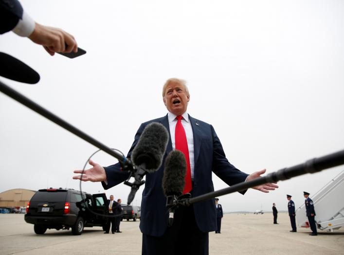 U.S. President Donald Trump talks to reporters as he boards Air Force One to depart for a trip to Houston and Dallas, Texas, from Joint Base Andrews in Maryland, U.S., May 31, 2018. REUTERS/Joshua Roberts