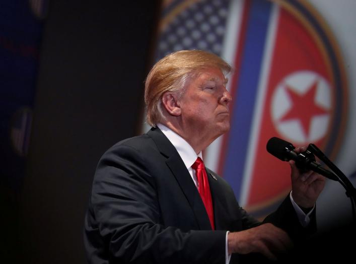 U.S. President Donald Trump speaks during a news conference after his meeting with North Korean leader Kim Jong Un at the Capella Hotel on Sentosa island in Singapore June 12, 2018. REUTERS/Jonathan Ernst TPX IMAGES OF THE DAY