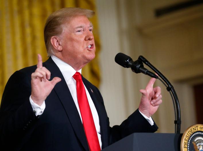 U.S. President Donald Trump addresses a meeting of the National Space Council in the East Room of the White House in Washington, U.S., June 18, 2018. REUTERS/Leah Millis