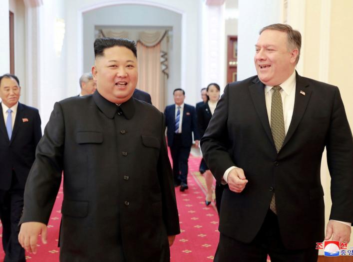 North Korean leader Kim Jong Un meets with U.S. Secretary of State Mike Pompeo in Pyongyang in this photo released by North Korea's Korean Central News Agency (KCNA) on October 7, 2018. KCNA via REUTERS ATTENTION EDITORS - THIS IMAGE WAS PROVIDED BY A THI