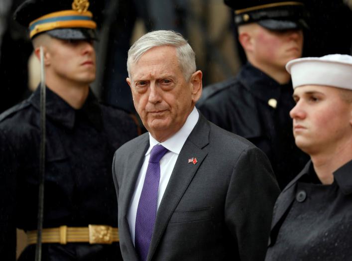 FILE PHOTO: U.S. Defense Secretary James Mattis waits to welcome Chinese Minister of National Defense Gen. Wei Fenghe to the Pentagon in Arlington, Virginia, U.S., November 9, 2018. REUTERS/Yuri Gripas/File Photo