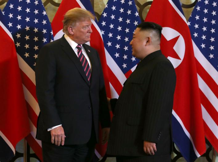 U.S. President Donald Trump and North Korean leader Kim Jong Un meet during the second U.S.-North Korea summit at the Metropole Hotel in Hanoi, Vietnam February 27, 2019. REUTERS/Leah Millis