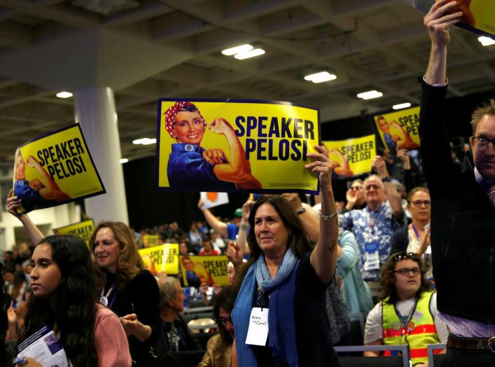 Supporters listen as House Speaker Nancy Pelosi (D-CA) speaks during the California Democratic Convention in San Francisco, California, U.S. June 1, 2019. REUTERS/Stephen Lam