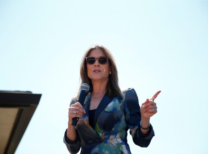 Democratic 2020 U.S. presidential candidate and author Marianne Williamson speaks at the Iowa State Fair in Des Moines, Iowa, U.S., August 9, 2019. REUTERS/Eric Thayer