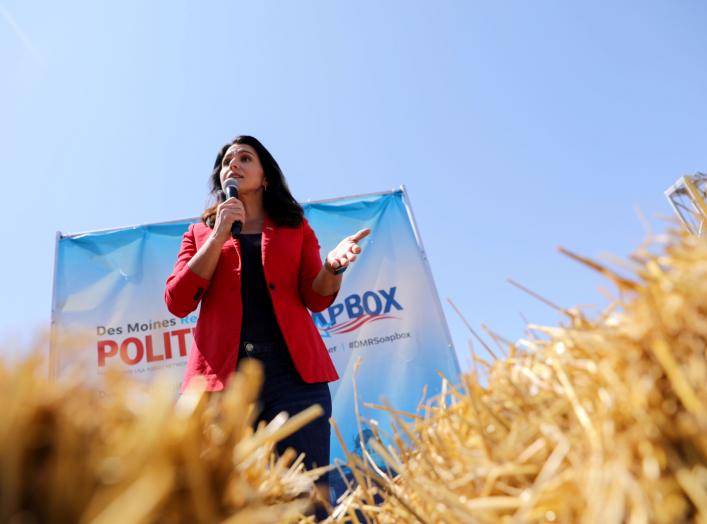 2020 Democratic U.S. presidential candidate Tulsi Gabbard speaks at the Iowa State Fair in Des Moines, Iowa, U.S., August 9, 2019. REUTERS/Scott Morgan