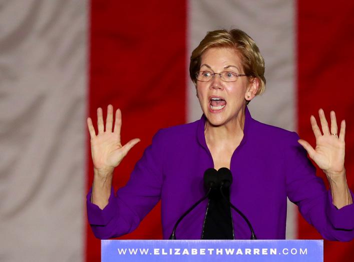 U.S. Senator and democratic presidential candidate Elizabeth Warren speaks at Washington Square Park in New York, New York, U.S. September 16, 2019. REUTERS/Lucas Jackson